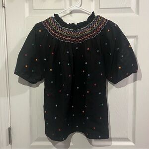 Sezane Black Blouse with Multicolor Embroidery